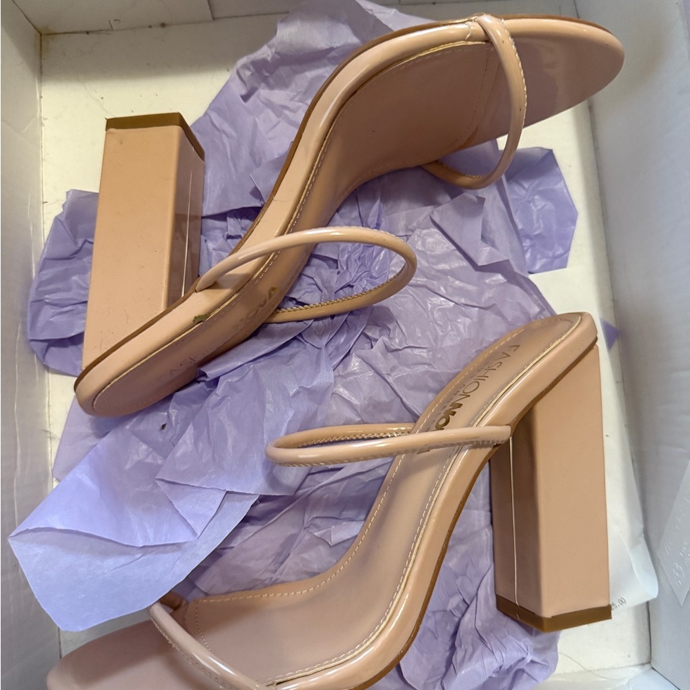 Fashion Nova Blush Block Heel Sandals
